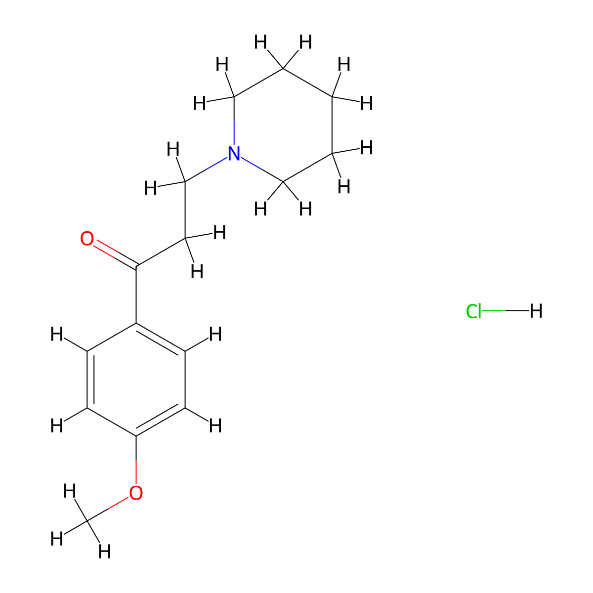 1-Propanone, 1-(4-methoxyphenyl)-3-(1-piperidinyl)-, hydrochloride (1:1) molecular structure, CAS 1026-88-6