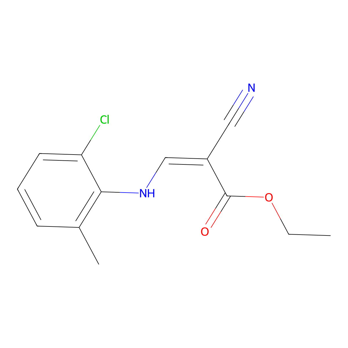 ethyl (2E)-3-[(2-chloro-6-methylphenyl)amino]-2-cyanoprop-2-enoate molecular structure, CAS 1026046-70-7