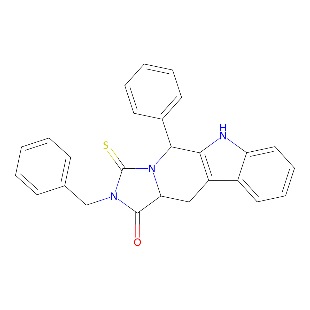 2-benzyl-5-phenyl-3-thioxo-2,3,5,6,11,11a-hexahydro-1H-imidazo[1',5':1,6]pyrido[3,4-b]indol-1-one molecular structure, CAS 1026068-11-0