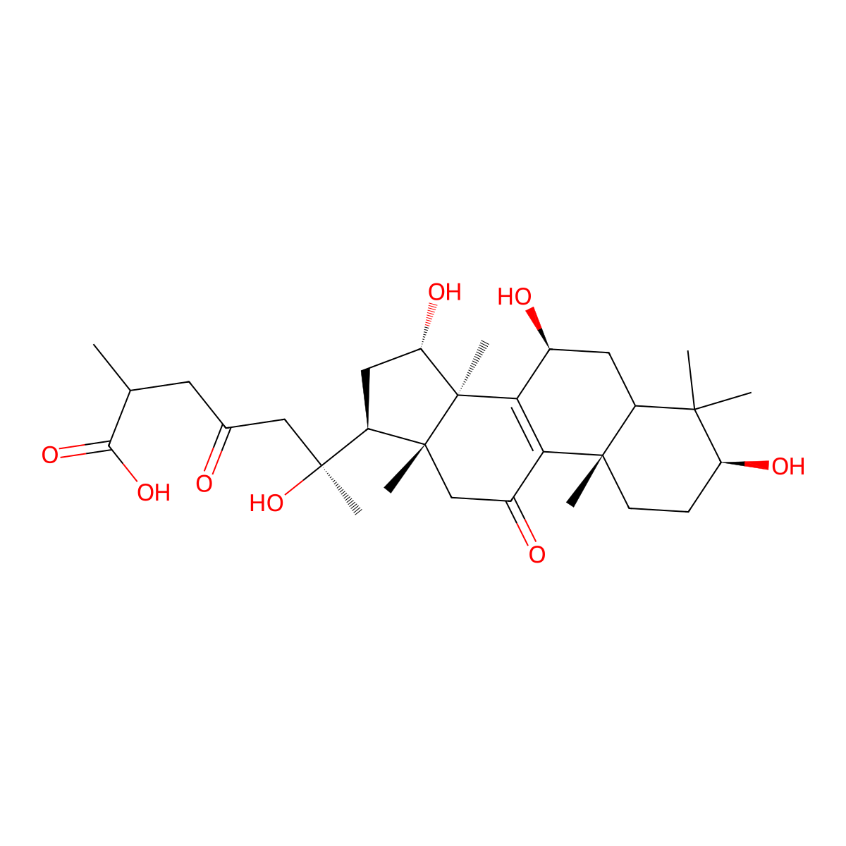 (6S)-6-hydroxy-2-methyl-4-oxo-6-[(3S,7S,10S,13R,14R,15S,17S)-3,7,15-trihydroxy-4,4,10,13,14-pentamethyl-11-oxo-1,2,3,5,6,7,12,15,16,17-decahydrocyclopenta[a]phenanthren-17-yl]heptanoic acid molecular structure, CAS 102607-24-9
