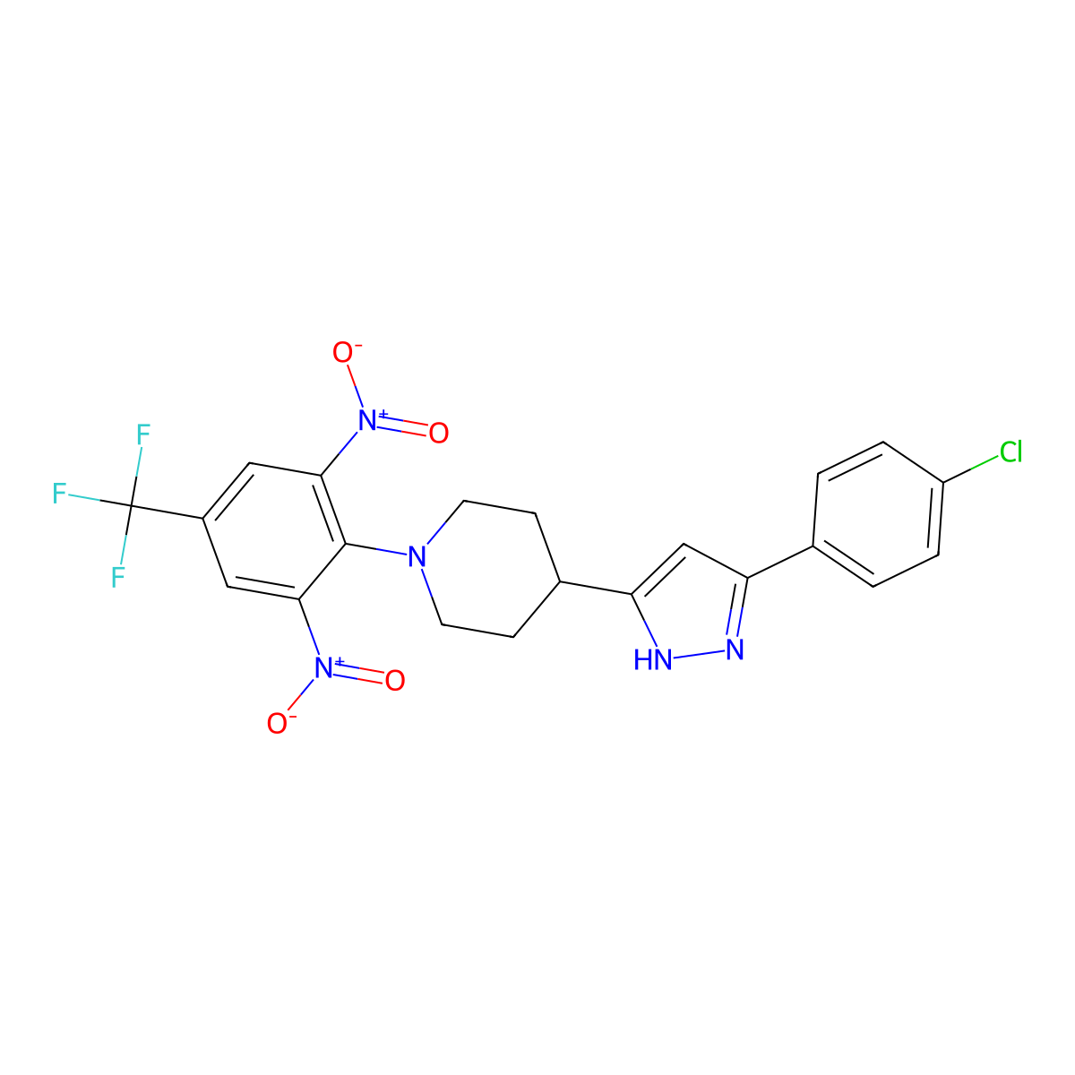 4-[5-(4-chlorophenyl)-1H-pyrazol-3-yl]-1-[2,6-dinitro-4-(trifluoromethyl)phenyl]piperidine molecular structure, CAS 1026080-33-0