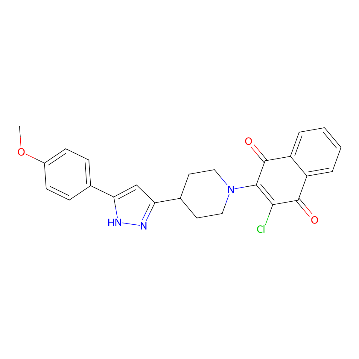 2-chloro-3-[4-[3-(4-methoxyphenyl)-1H-pyrazol-5-yl]piperidin-1-yl]naphthalene-1,4-dione molecular structure, CAS 1026080-37-4