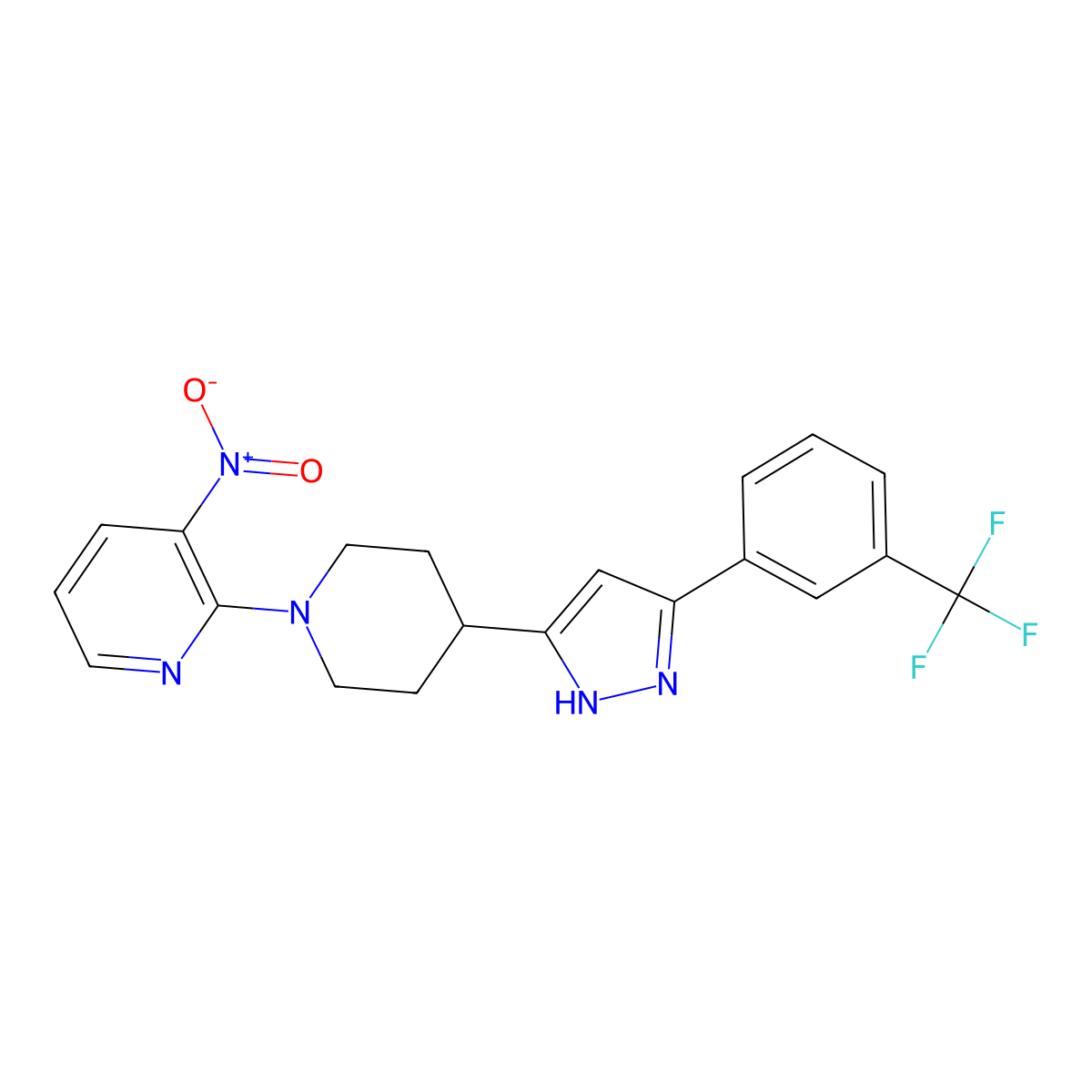 1-(3-nitro-2-pyridinyl)-4-{5-[3-(trifluoromethyl)phenyl]-1H-pyrazol-3-yl}piperidine molecular structure, CAS 1026081-31-1