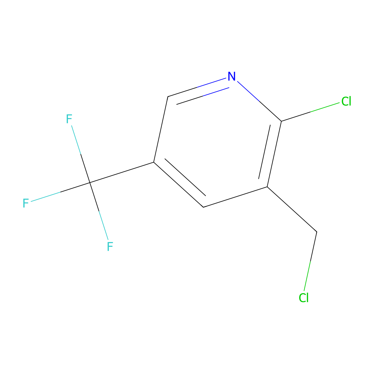 2-Chloro-3-(chloromethyl)-5-(trifluoromethyl)pyridine molecular structure, CAS 1026086-96-3