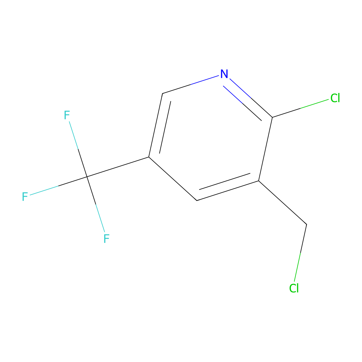 2-Chloro-3-(chloromethyl)-5-(trifluoromethyl)pyridine molecular structure, CAS 1026086-96-3