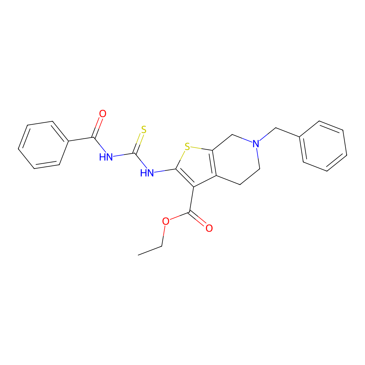 Ethyl 2-{[(benzoylamino)carbothioyl]amino}-6-benzyl-4,5,6,7-tetrahydrothieno[2,3-c]pyridine-3-carboxylate molecular structure, CAS 102609-55-2