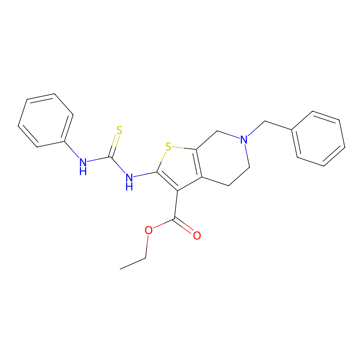 ethyl 6-benzyl-2-(phenylcarbamothioylamino)-5,7-dihydro-4H-thieno[2,3-c]pyridine-3-carboxylate molecular structure, CAS 102609-56-3