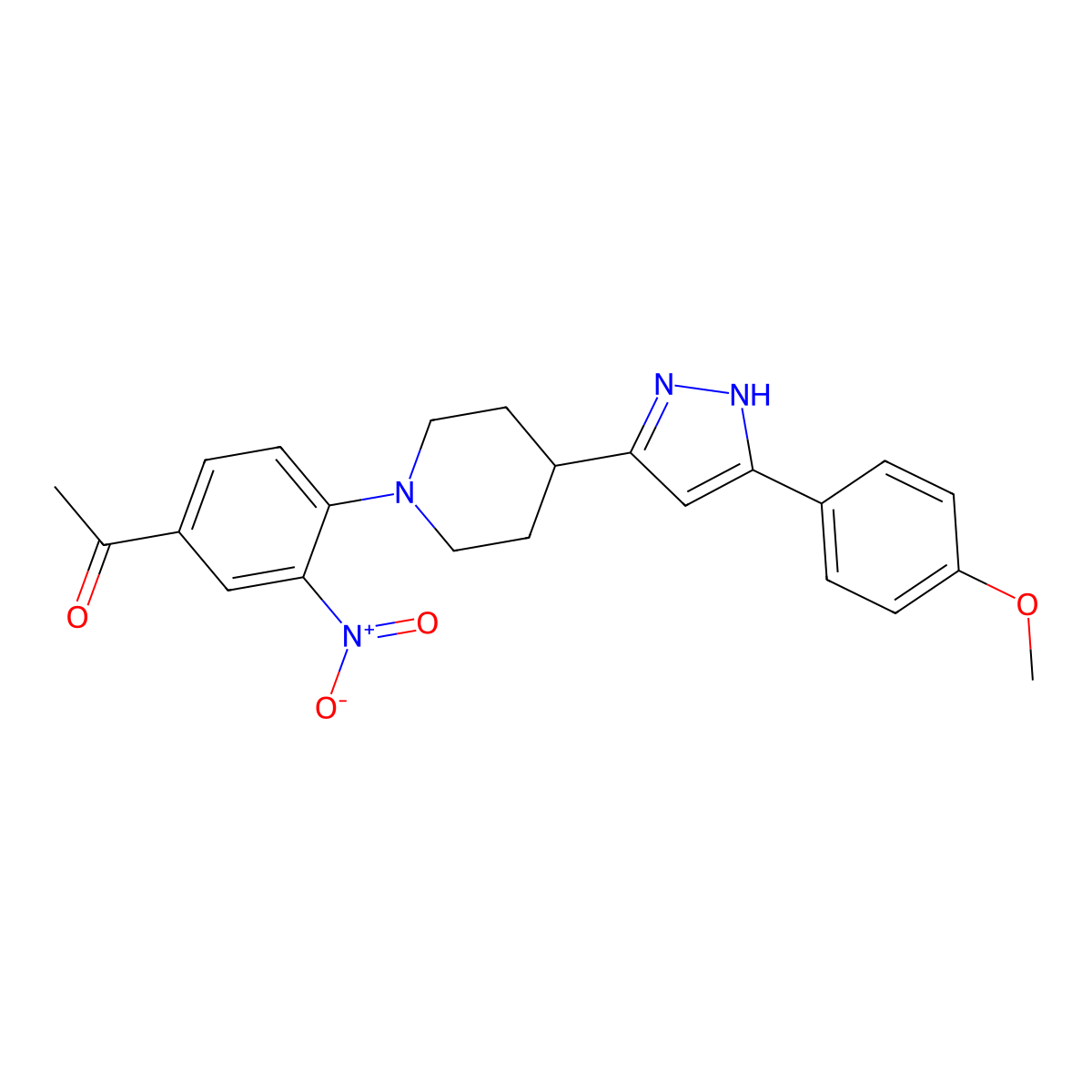 1-(4-{4-[5-(4-methoxyphenyl)-1H-pyrazol-3-yl]piperidino}-3-nitrophenyl)-1-ethanone molecular structure, CAS 1026092-88-5