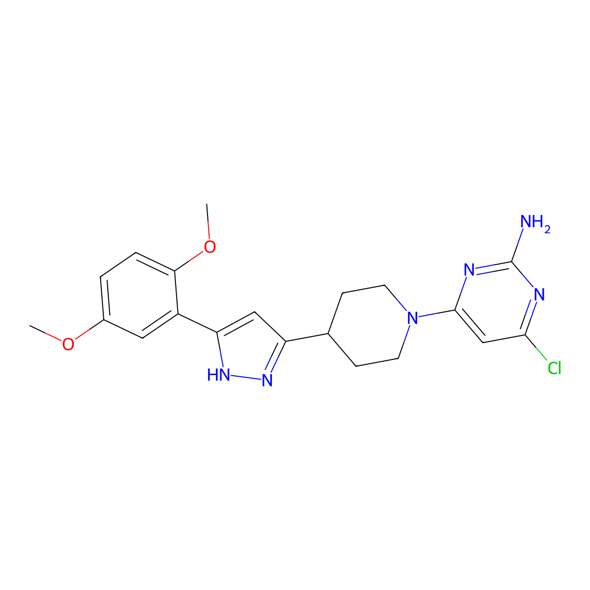 4-chloro-6-[4-[3-(2,5-dimethoxyphenyl)-1H-pyrazol-5-yl]piperidin-1-yl]pyrimidin-2-amine molecular structure, CAS 1026092-90-9