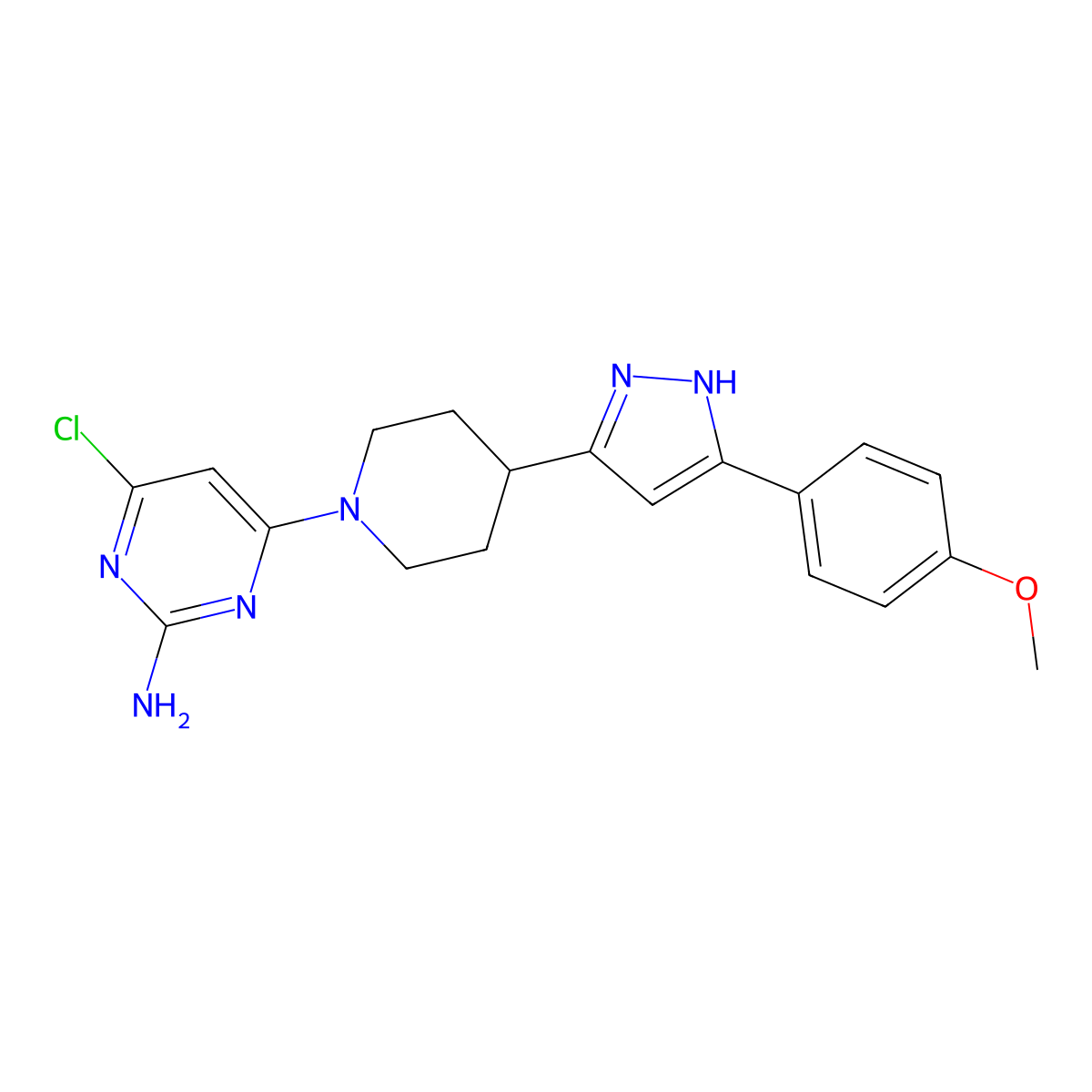 4-chloro-6-{4-[5-(4-methoxyphenyl)-1H-pyrazol-3-yl]piperidino}-2-pyrimidinamine molecular structure, CAS 1026093-00-4