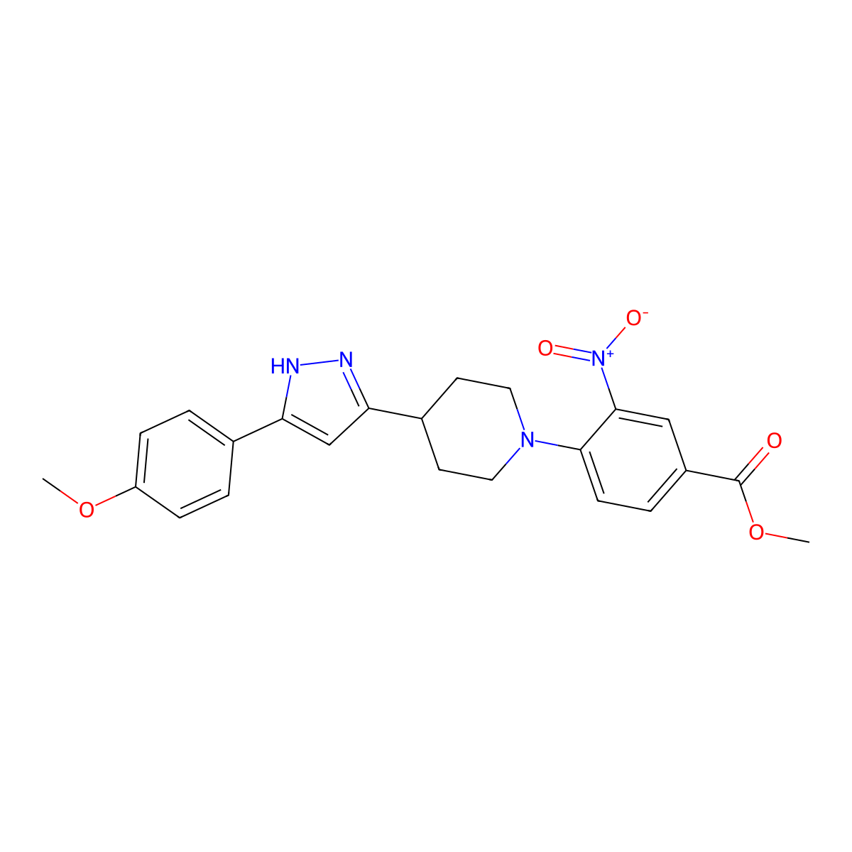 4-[4-[3-(4-methoxyphenyl)-1H-pyrazol-5-yl]-1-piperidinyl]-3-nitrobenzoic acid methyl ester molecular structure, CAS 1026093-45-7