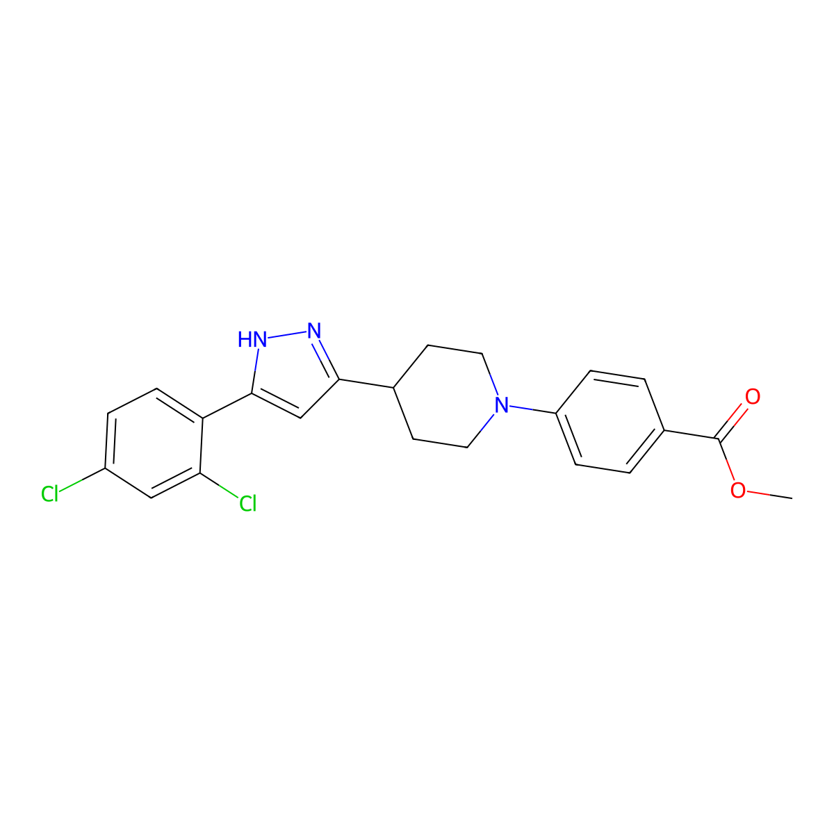 methyl 4-[4-[3-(2,4-dichlorophenyl)-1H-pyrazol-5-yl]piperidin-1-yl]benzoate molecular structure, CAS 1026095-65-7
