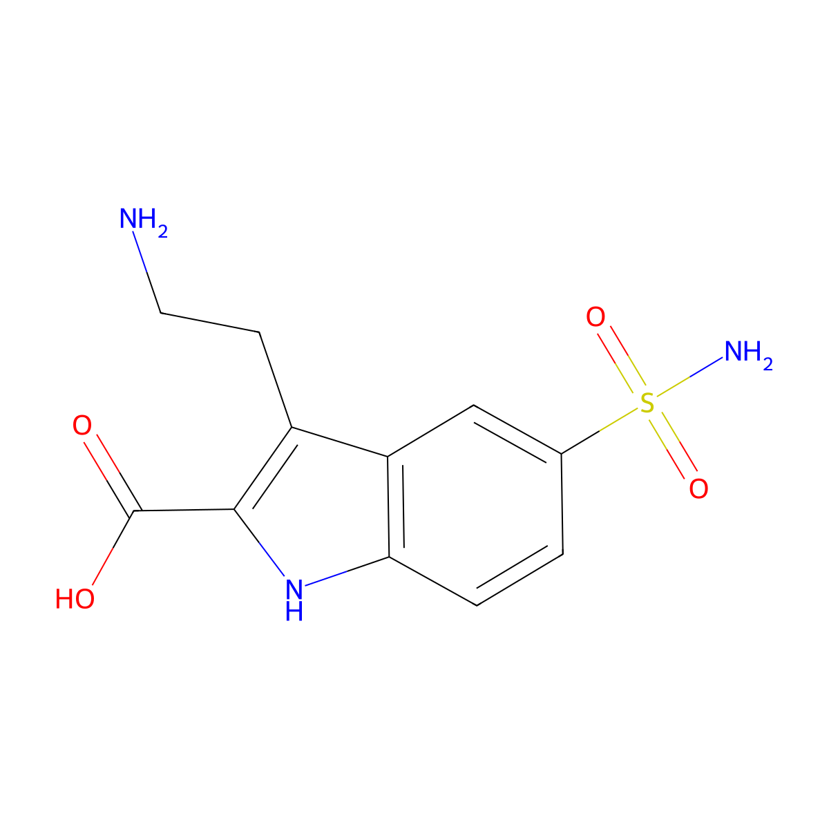 3-(2-aminoethyl)-5-sulfamoyl-1H-indole-2-carboxylic acid molecular structure, CAS 10261-67-3