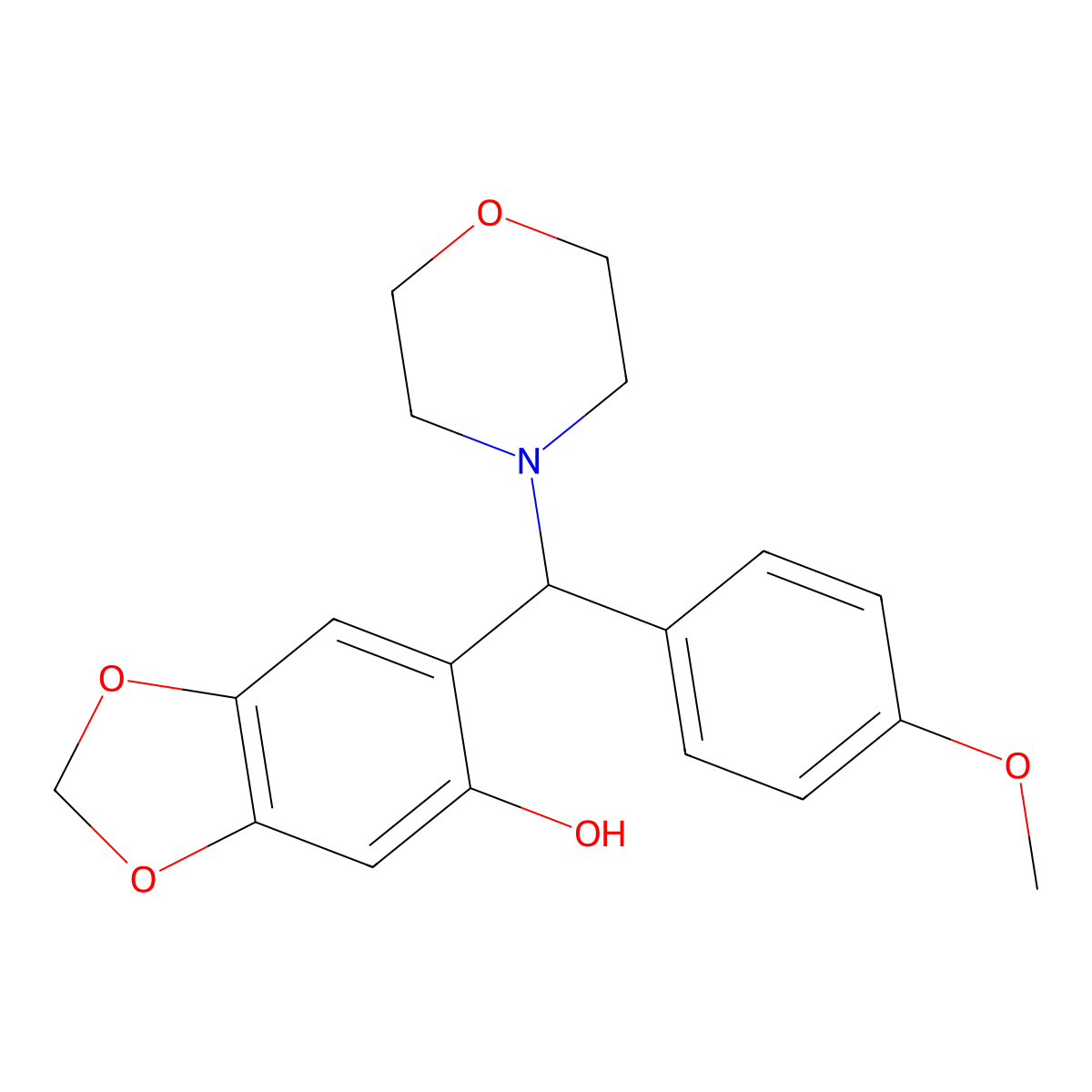 1,3-Benzodioxol-5-ol, 6-[(4-methoxyphenyl)-4-morpholinylmethyl]- molecular structure, CAS 102616-61-5