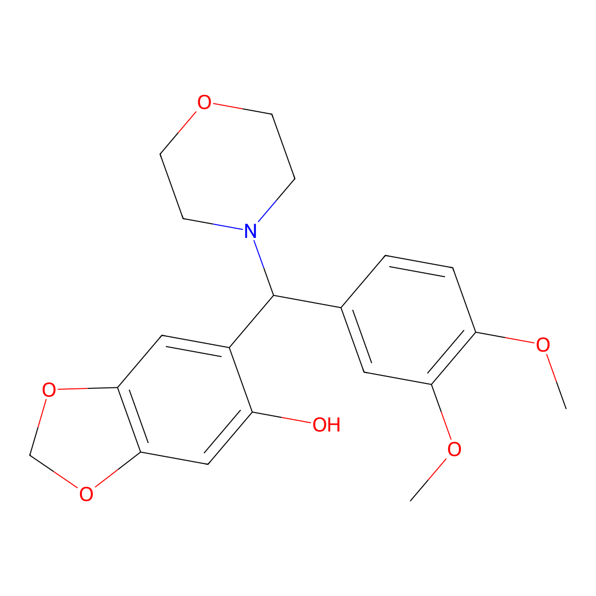 6-[(3,4-dimethoxyphenyl)(morpholin-4-yl)methyl]-2H-1,3-benzodioxol-5-ol molecular structure, CAS 102616-62-6