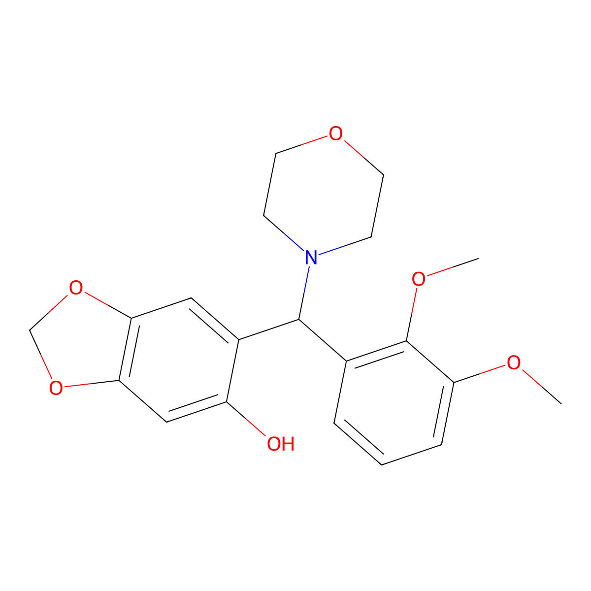 1,3-Benzodioxol-5-ol, 6-[(2,3-dimethoxyphenyl)-4-morpholinylmethyl]- molecular structure, CAS 102616-64-8