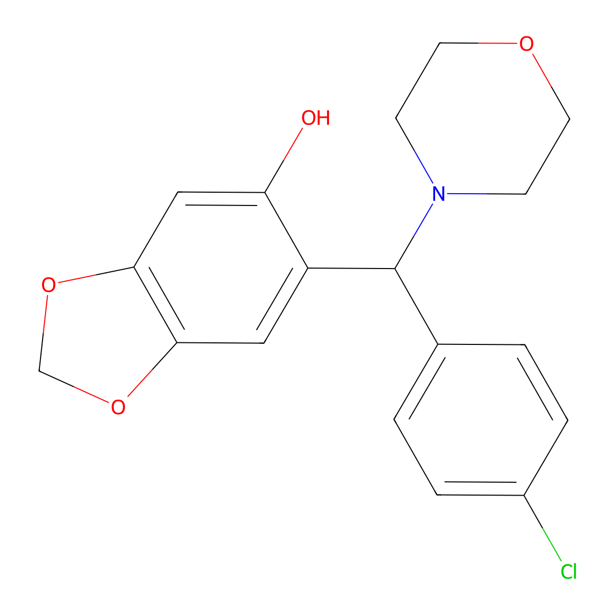 6-[(4-Chlorophenyl)(4-morpholinyl)methyl]-1,3-benzodioxol-5-ol molecular structure, CAS 102616-73-9
