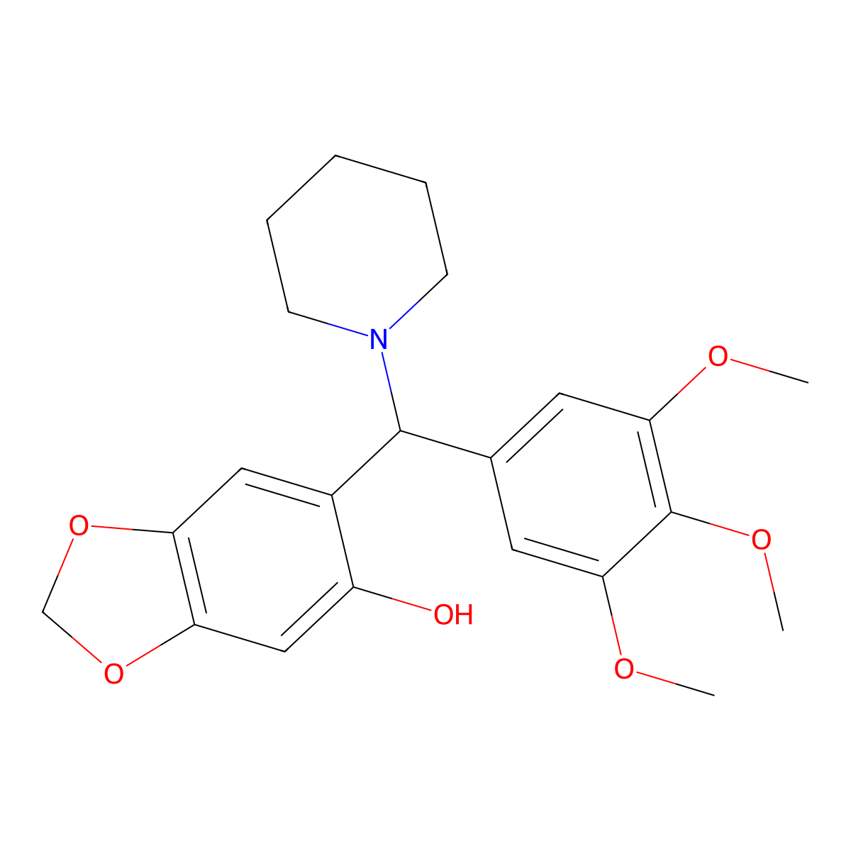 6-[Piperidin-1-yl-(3,4,5-trimethoxyphenyl)methyl]-1,3-benzodioxol-5-ol molecular structure, CAS 102616-82-0