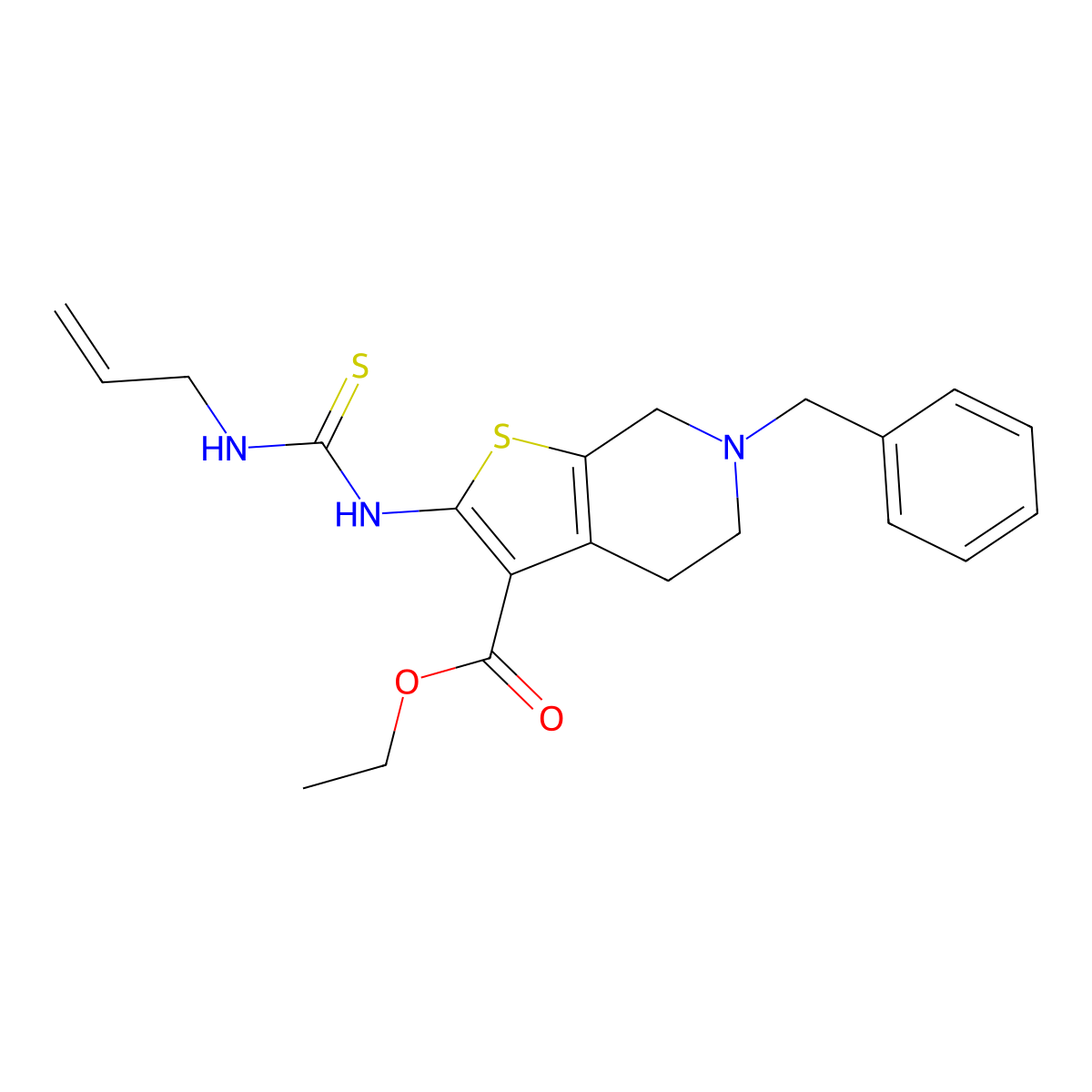 Ethyl 6-benzyl-2-[(prop-2-en-1-ylcarbamothioyl)amino]-4,5,6,7-tetrahydrothieno[2,3-c]pyridine-3-carboxylate molecular structure, CAS 102623-30-3