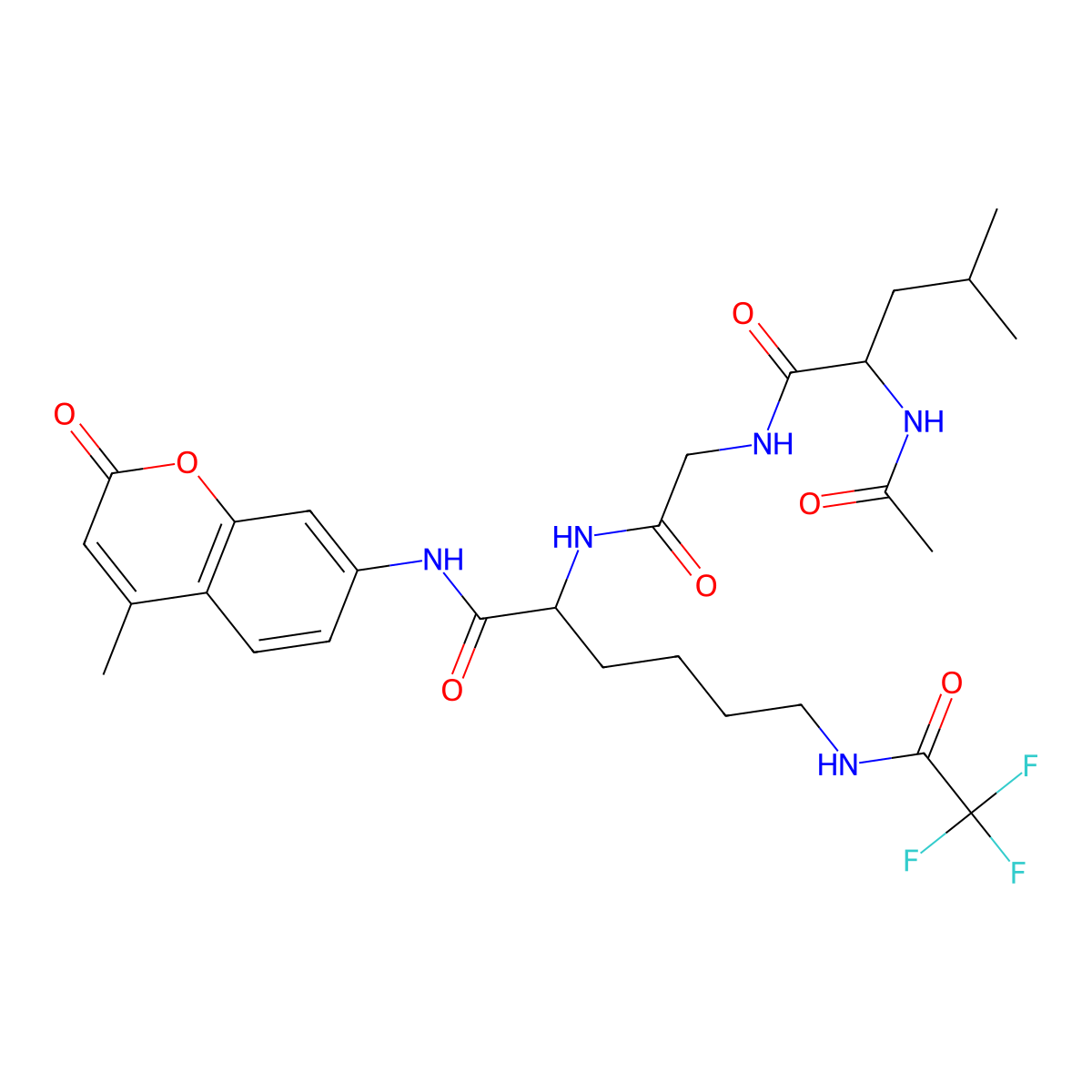 (S)-2-(2-((S)-2-Acetamido-4-methylpentanamido)acetamido)-N-(4-methyl-2-oxo-2H-chromen-7-yl)-6-(2,2,2-trifluoroacetamido)hexanamide molecular structure, CAS 1026295-98-6