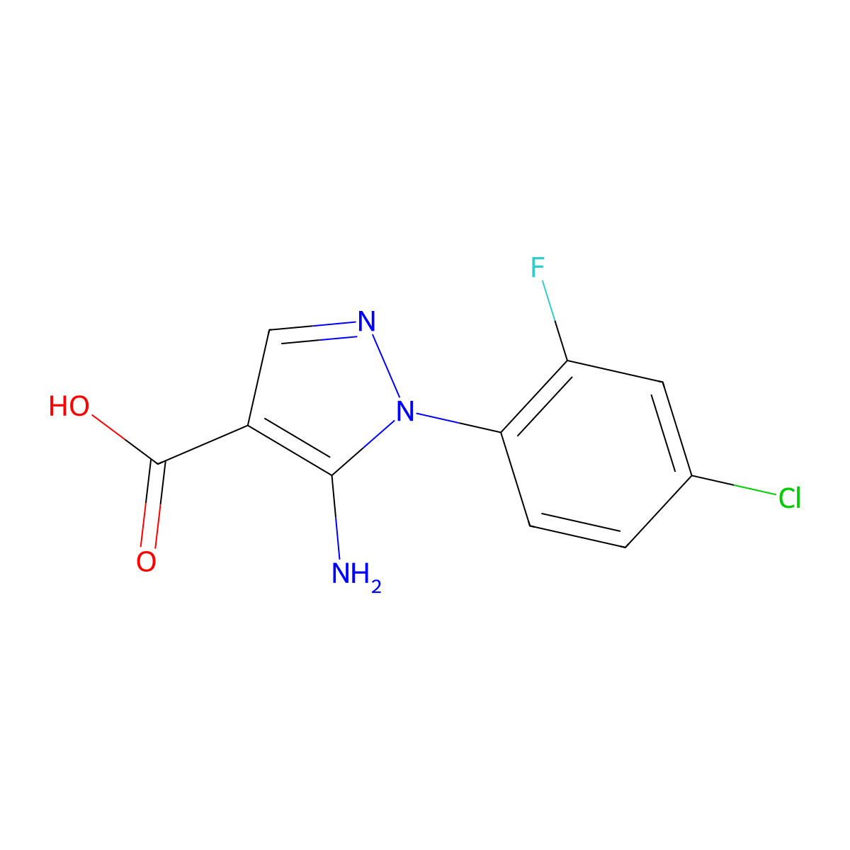 5-amino-1-(4-chloro-2-fluorophenyl)-1H-pyrazole-4-carboxylic acid molecular structure, CAS 1026330-16-4