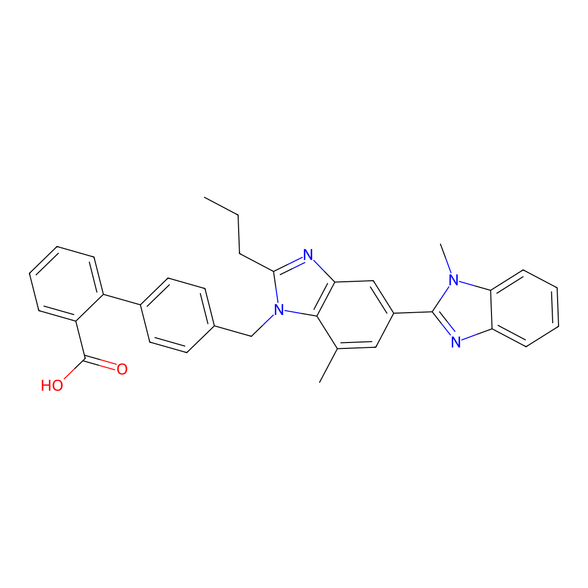 4'-((7-Methyl-5-(1-methyl-1H-benzimidazol-2-yl)-2-propyl-1H-benzimidazol-1-yl)methyl)biphenyl-2-carboxylic acid molecular structure, CAS 1026353-20-7
