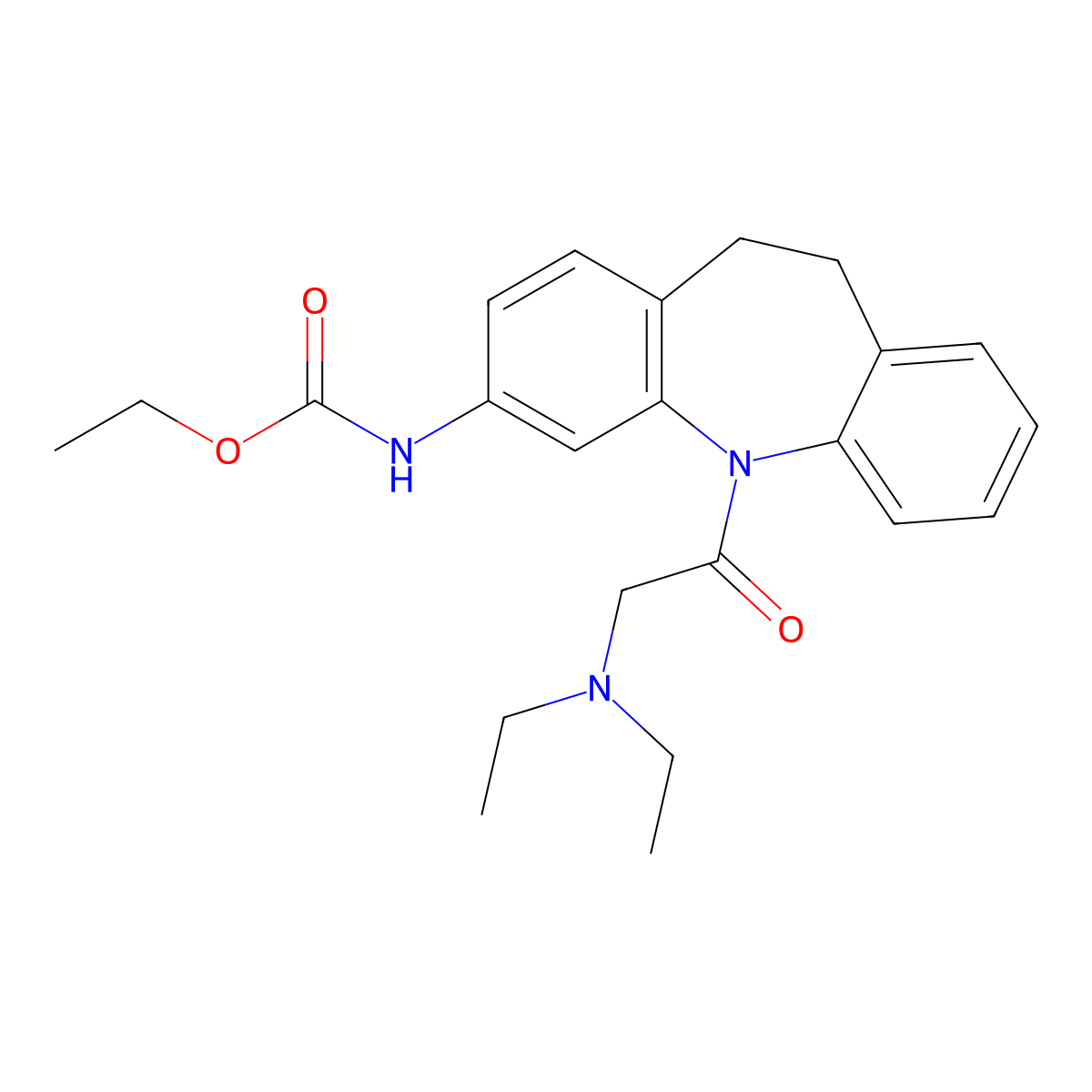 ethyl (5-(diethylglycyl)-10,11-dihydro-5H-dibenzo(b,f)azepin-3-yl)carbamate molecular structure, CAS 102636-74-8