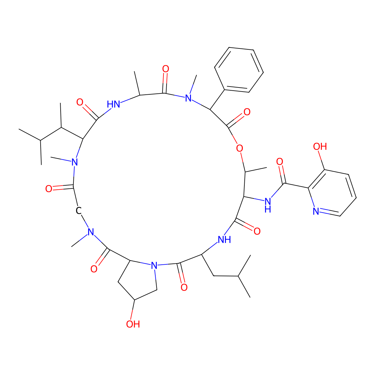 3-Hydroxy-N-(24-Hydroxy-7,11,13,17,20-Pentamethyl-16-(3-Methylbutan-2-Yl)-3-(2-Methylpropyl)-2,5,9,12,15,18,21-Heptaoxo-10-Phenyl-8-Oxa-1,4,11,14,17,20-Hexazabicyclo(20.3.0)Pentacosan-6-Yl)Pyridine-2-Carboxamide molecular structure, CAS 102646-56-0