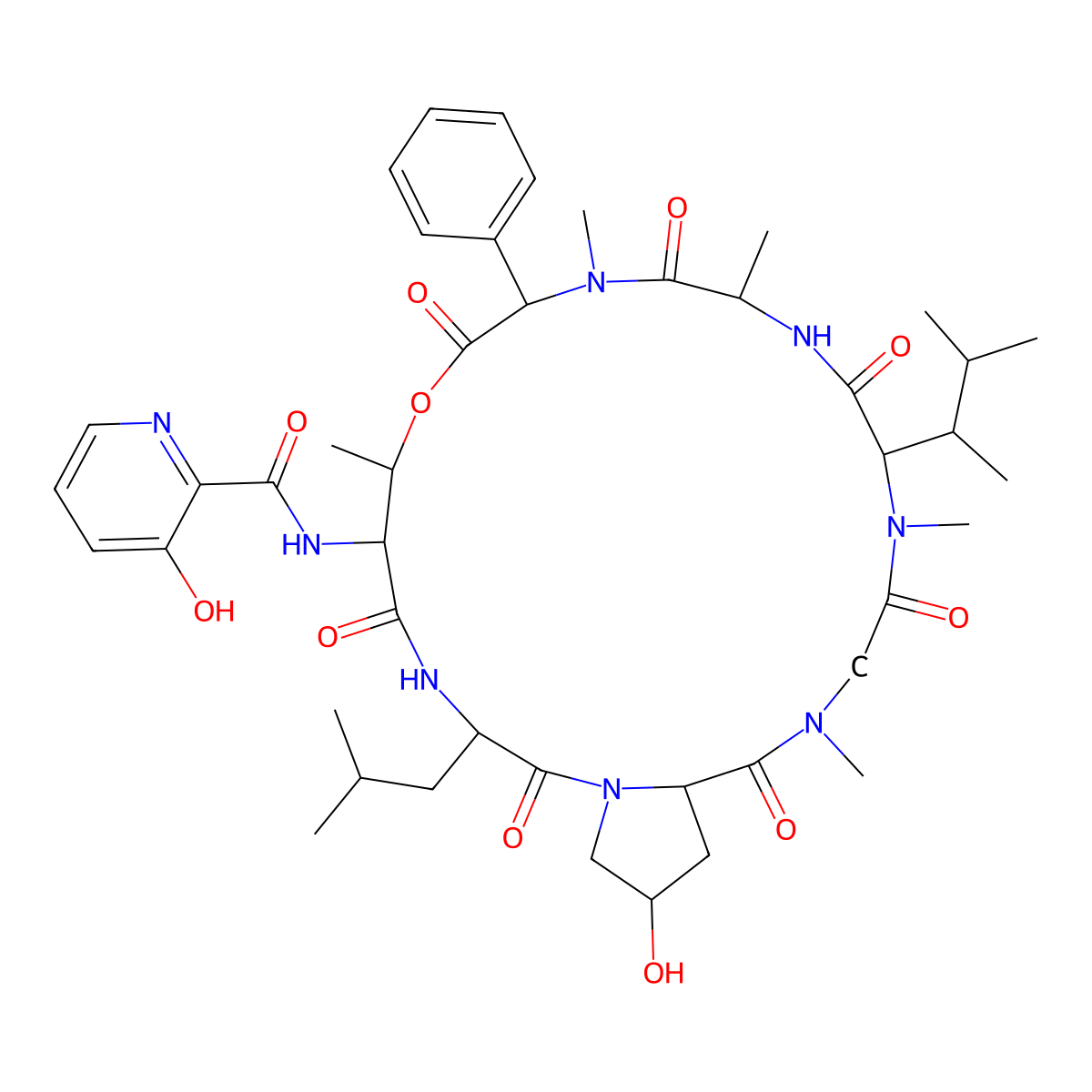 3-Hydroxy-N-(24-Hydroxy-7,11,13,17,20-Pentamethyl-16-(3-Methylbutan-2-Yl)-3-(2-Methylpropyl)-2,5,9,12,15,18,21-Heptaoxo-10-Phenyl-8-Oxa-1,4,11,14,17,20-Hexazabicyclo(20.3.0)Pentacosan-6-Yl)Pyridine-2-Carboxamide molecular structure, CAS 102646-56-0