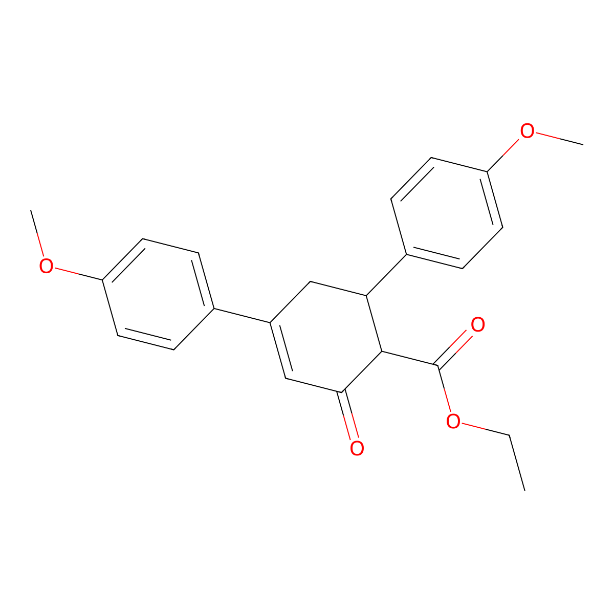 Ethyl 4,6-bis(4-methoxyphenyl)-2-oxocyclohex-3-ene-1-carboxylate molecular structure, CAS 102657-36-3