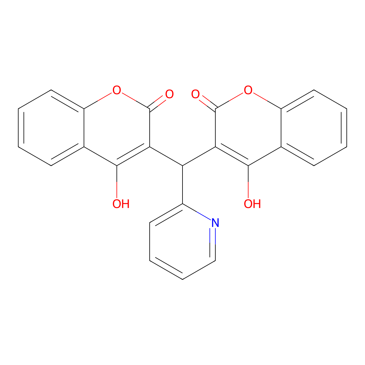 4-Hydroxy-3-[(4-hydroxy-2-oxo-chromen-3-yl)-(2-pyridyl)methyl]chromen-2-one molecular structure, CAS 102665-59-8