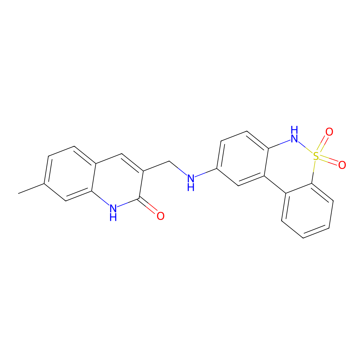 2(1H)-Quinolinone, 3-[[(5,5-dioxido-6H-dibenzo[c,e][1,2]thiazin-9-yl)amino]methyl]-7-methyl- molecular structure, CAS 1026706-74-0