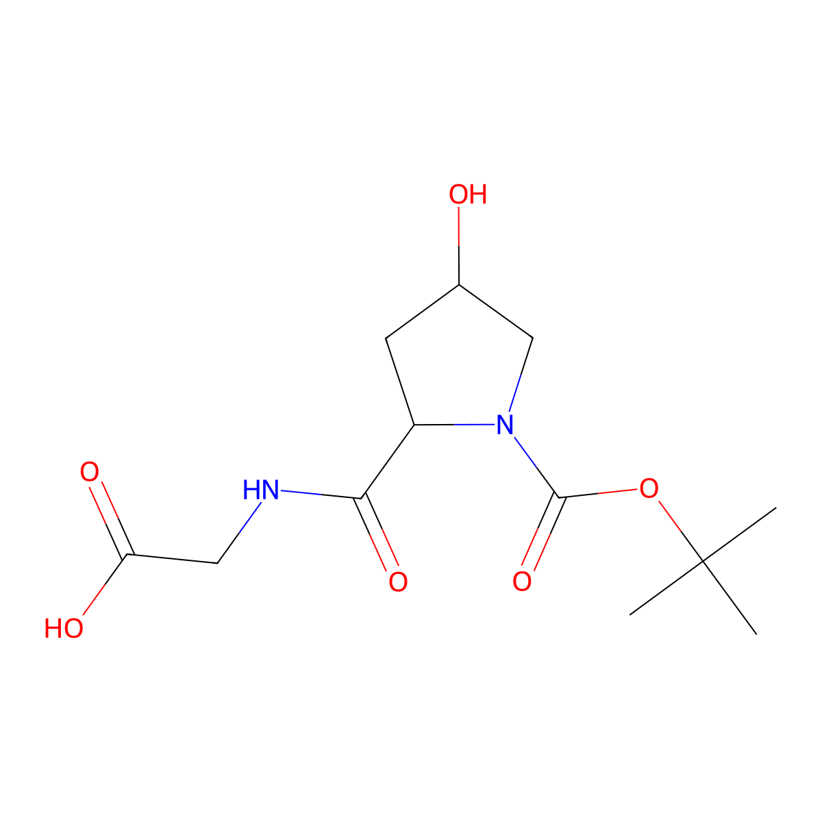 2-[[(2S,4R)-4-hydroxy-1-[(2-methylpropan-2-yl)oxycarbonyl]pyrrolidine-2-carbonyl]amino]acetic acid molecular structure, CAS 102672-51-5