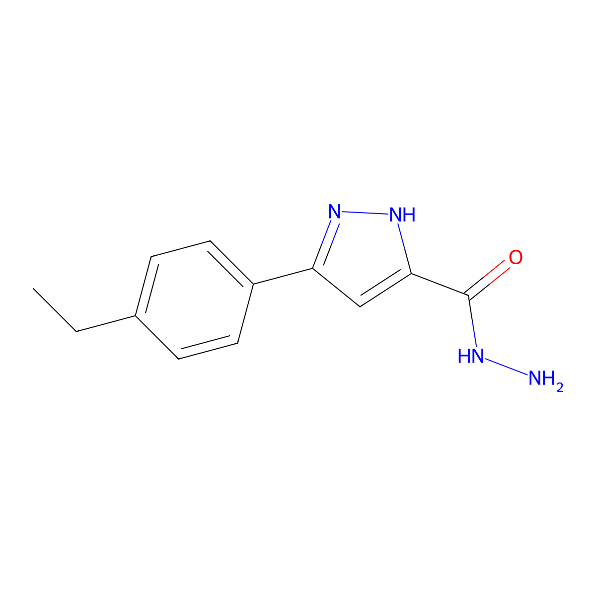 3-(4-ethylphenyl)-1H-pyrazole-5-carbohydrazide molecular structure, CAS 1026764-45-3
