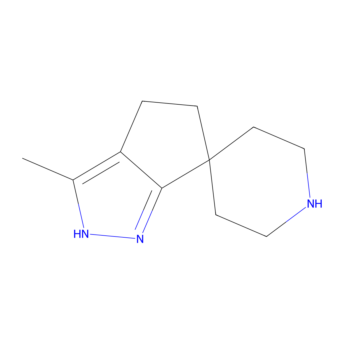 3-Methyl-4,5-dihydro-1H-spiro[cyclopenta[c]pyrazole-6,4'-piperidine] molecular structure, CAS 1026770-51-3