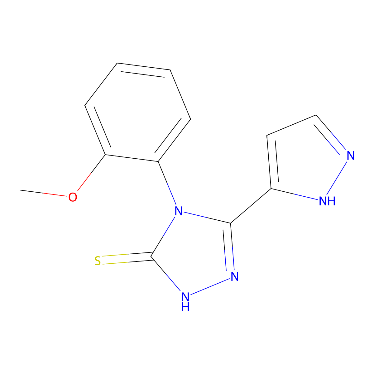 4-(2-methoxyphenyl)-5-(1H-pyrazol-5-yl)-4H-1,2,4-triazole-3-thiol molecular structure, CAS 1026770-53-5