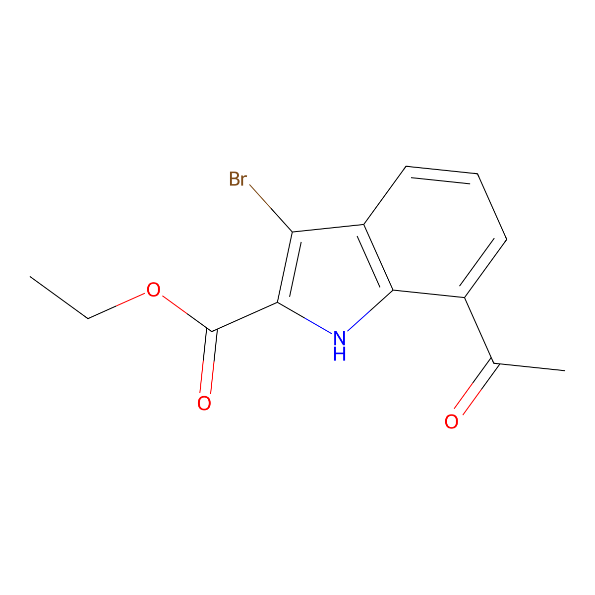 Ethyl 7-acetyl-3-bromo-1H-indole-2-carboxylate molecular structure, CAS 1026775-55-2