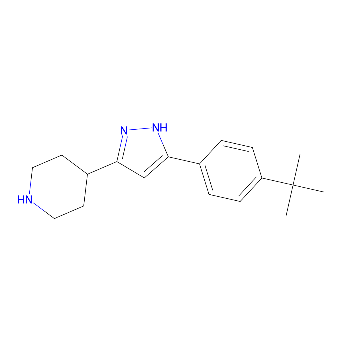 4-[3-(4-tert-butylphenyl)-1H-pyrazol-5-yl]piperidine molecular structure, CAS 1026783-44-7