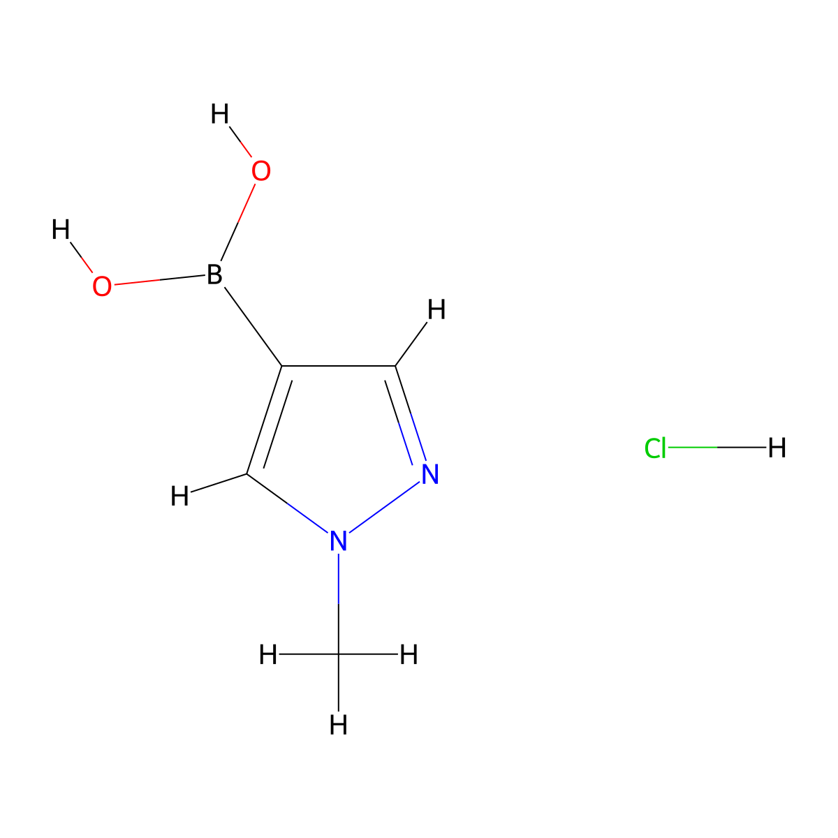(1-Methyl-1H-pyrazol-4-yl)boronic acid hydrochloride molecular structure, CAS 1026796-02-0