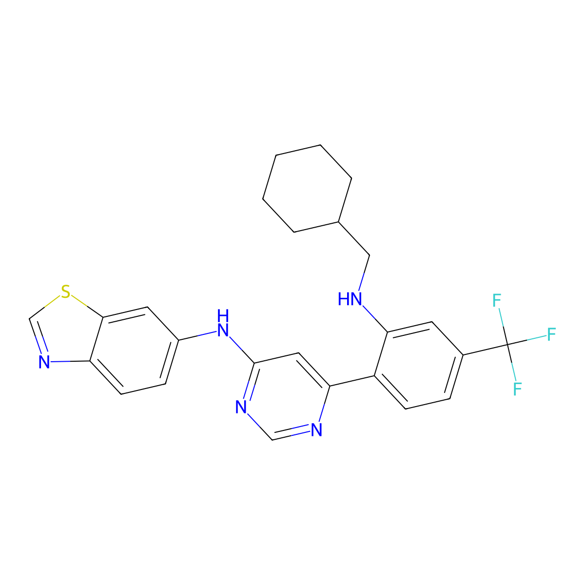 Benzothiazol-6-yl-[6-(2-cyclohexylmethylamino-4-trifluoromethylphenyl)pyrimidin-4-yl]amine molecular structure, CAS 1026876-55-0