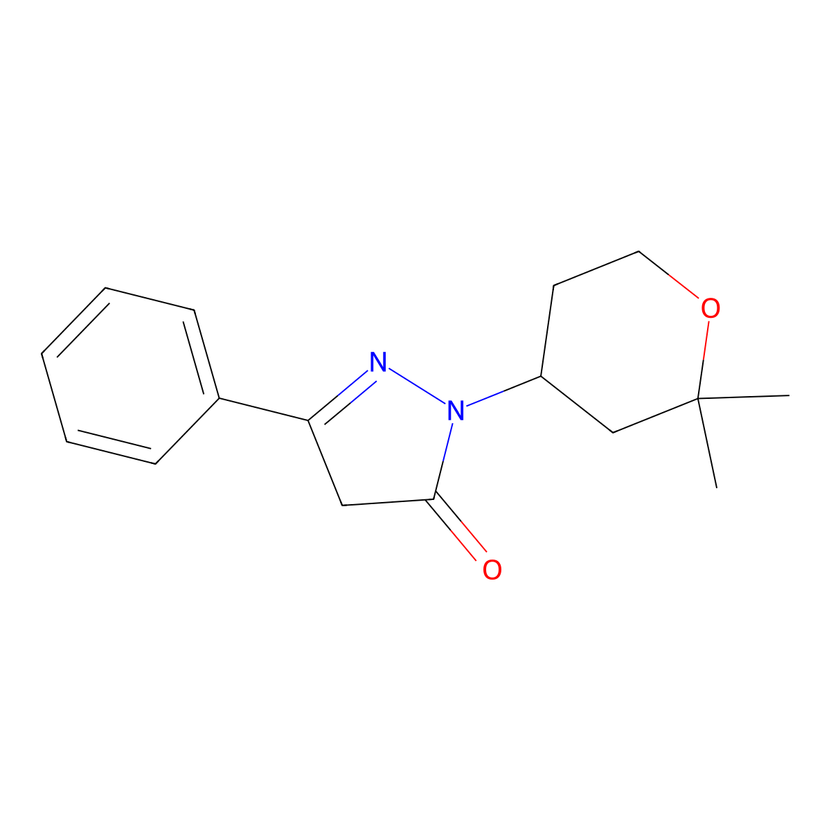 3H-Pyrazol-3-one, 2,4-dihydro-5-phenyl-2-(tetrahydro-2,2-dimethyl-2H-pyran-4-yl)- molecular structure, CAS 102689-15-6