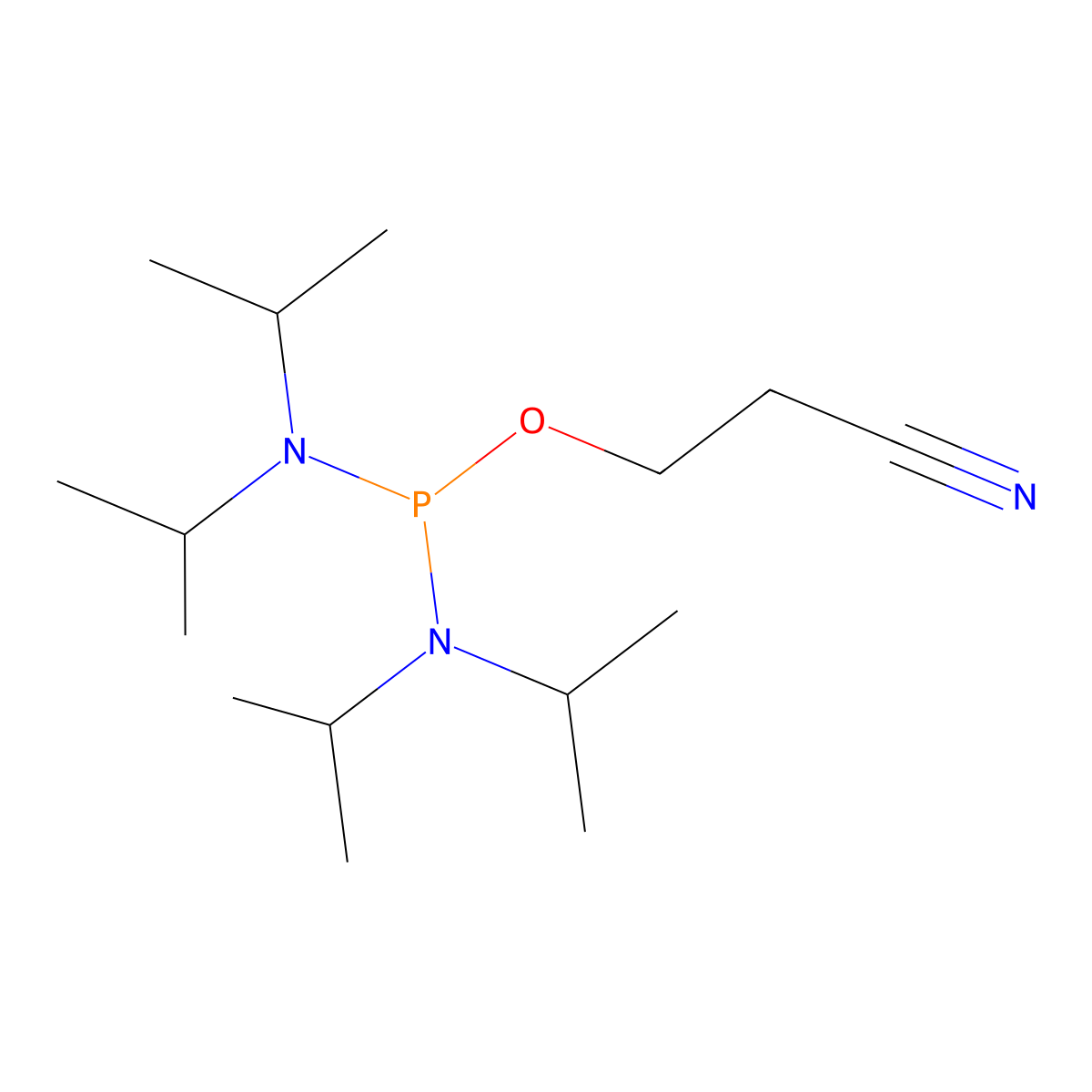 2-Cyanoethyl tetraisopropylphosphorodiamidite molecular structure, CAS 102691-36-1