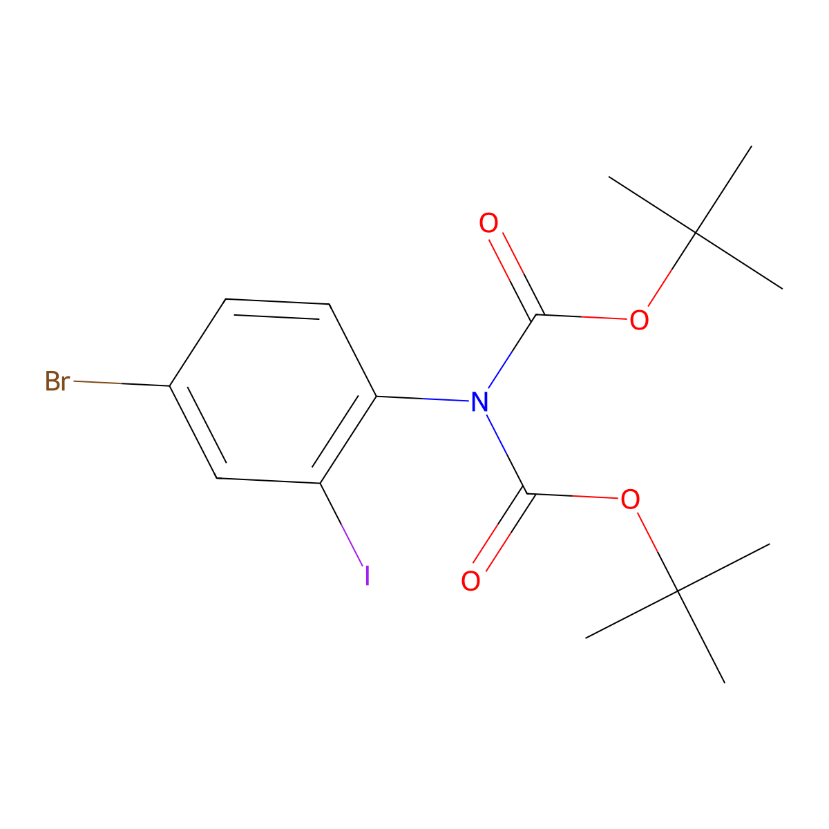 Tert-butyl N-(4-bromo-2-iodophenyl)-N-[(tert-butoxy)carbonyl]carbamate molecular structure, CAS 1026964-34-0