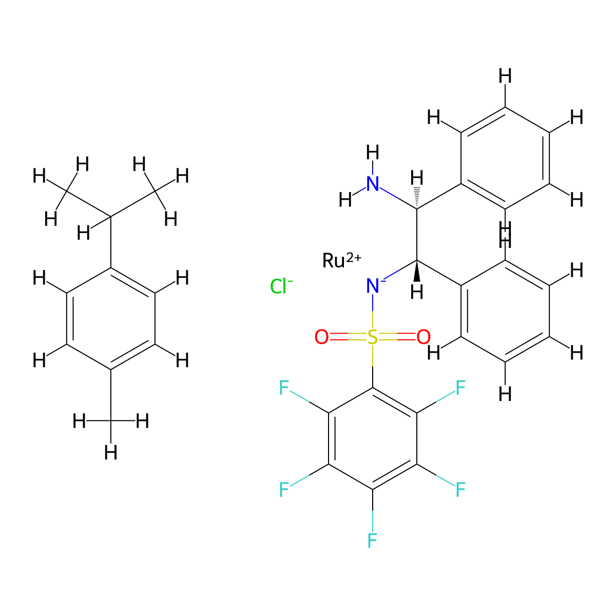 [(1S,2S)-2-Amino-1,2-diphenylethyl]-(2,3,4,5,6-pentafluorophenyl)sulfonylazanide;1-methyl-4-propan-2-ylbenzene;ruthenium(2+);chloride molecular structure, CAS 1026995-72-1