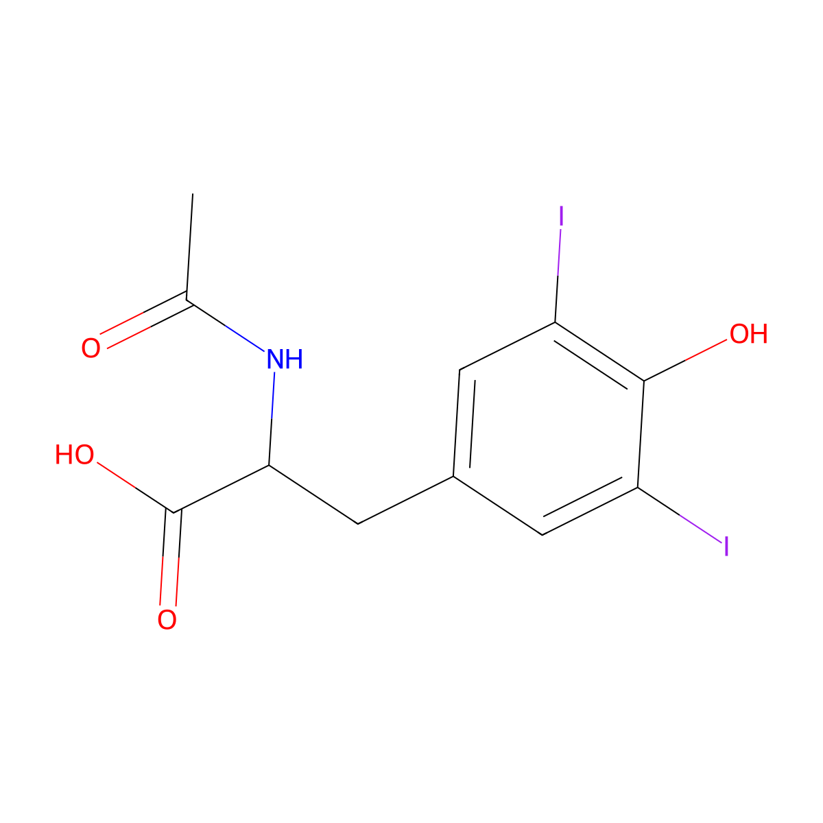 N-Acetyl-3,5-diiodo-L-tyrosine molecular structure, CAS 1027-28-7