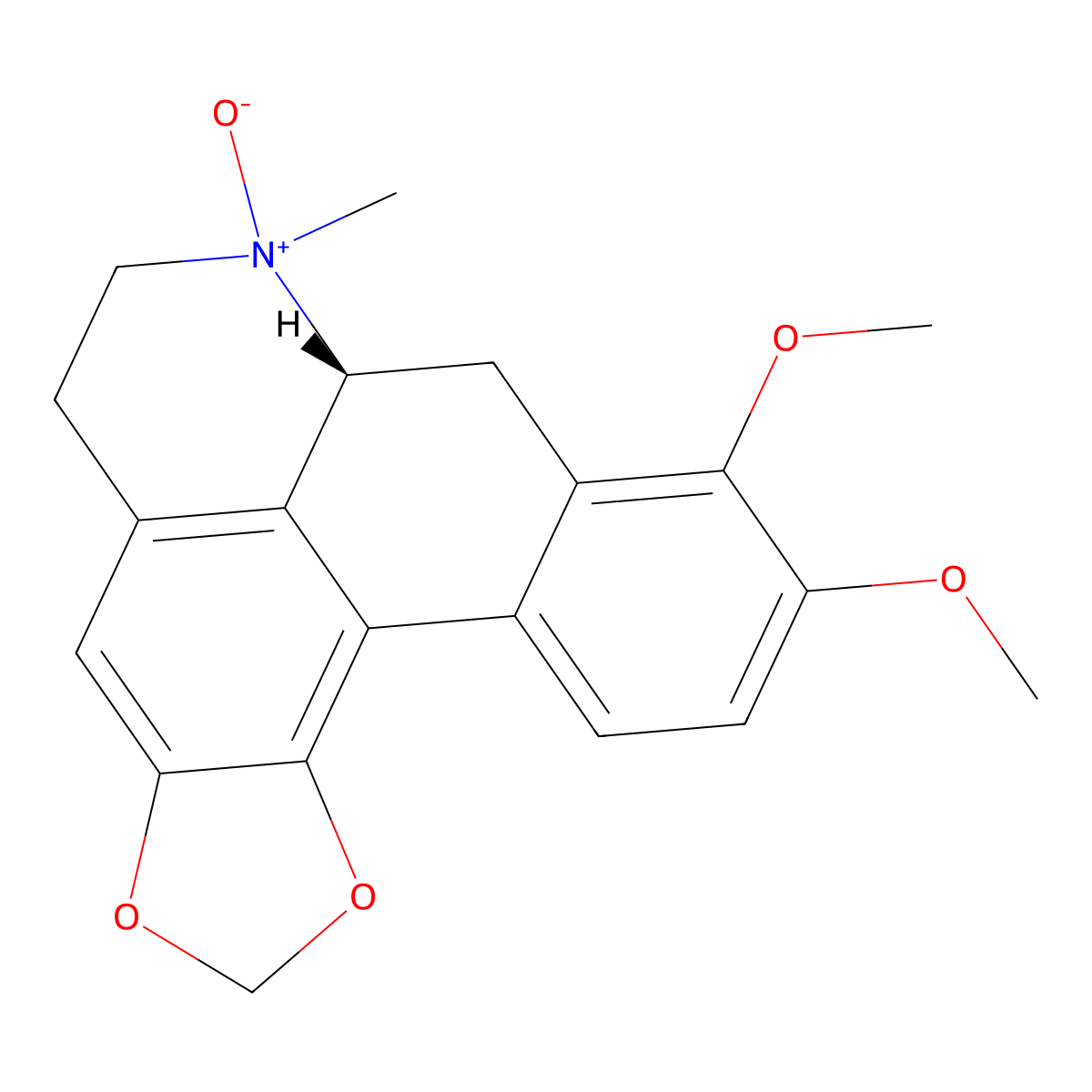 (12R)-15,16-dimethoxy-11-methyl-11-oxido-3,5-dioxa-11-azoniapentacyclo[10.7.1.02,6.08,20.014,19]icosa-1(20),2(6),7,14(19),15,17-hexaene molecular structure, CAS 102719-85-7
