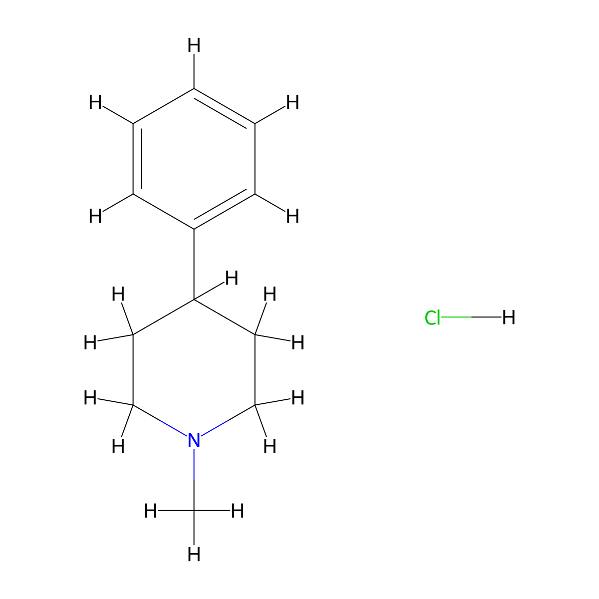 Piperidine, 1-methyl-4-phenyl-, hydrochloride molecular structure, CAS 10272-50-1