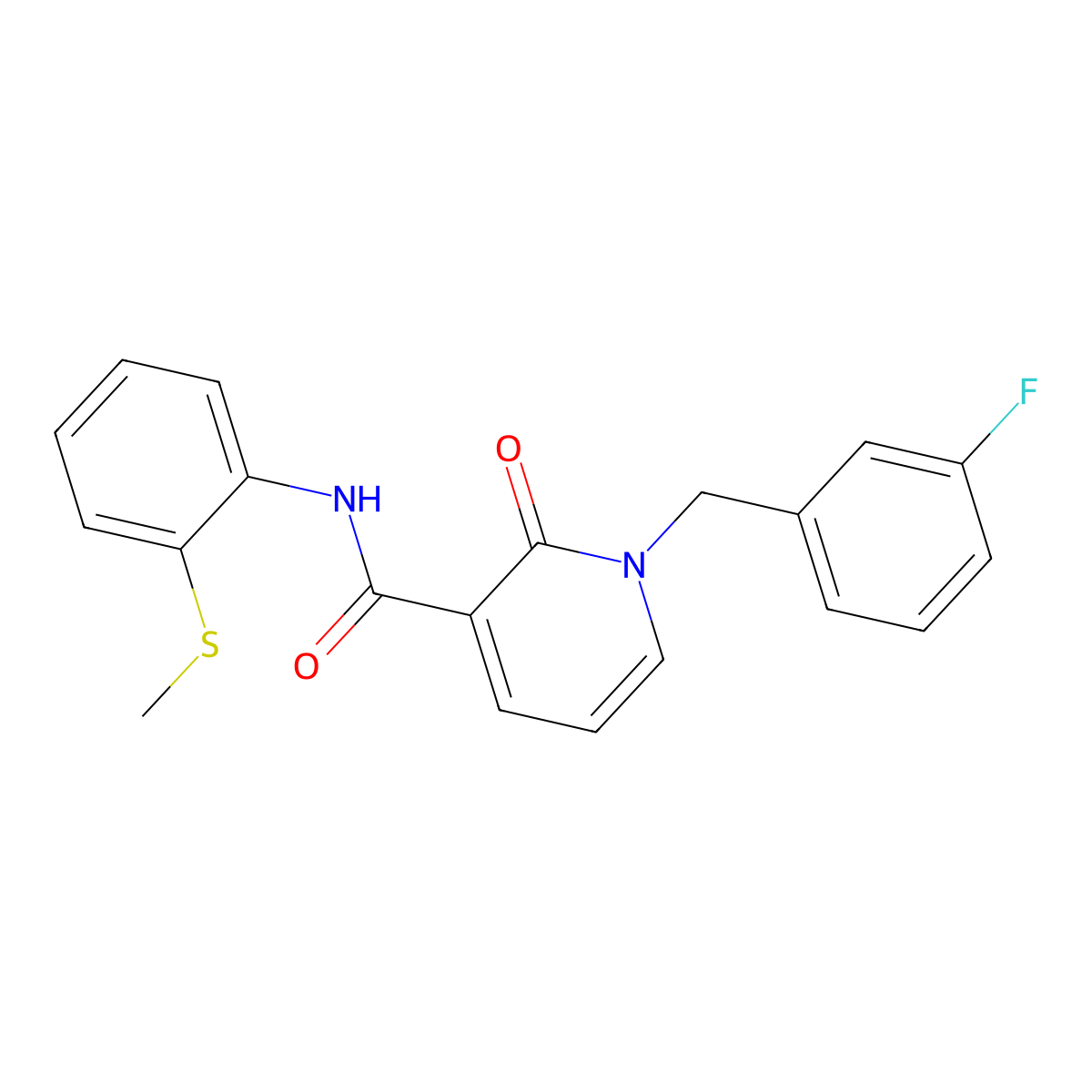 1-(3-fluorobenzyl)-N-(2-(methylthio)phenyl)-2-oxo-1,2-dihydropyridine-3-carboxamide molecular structure, CAS 1027231-20-4