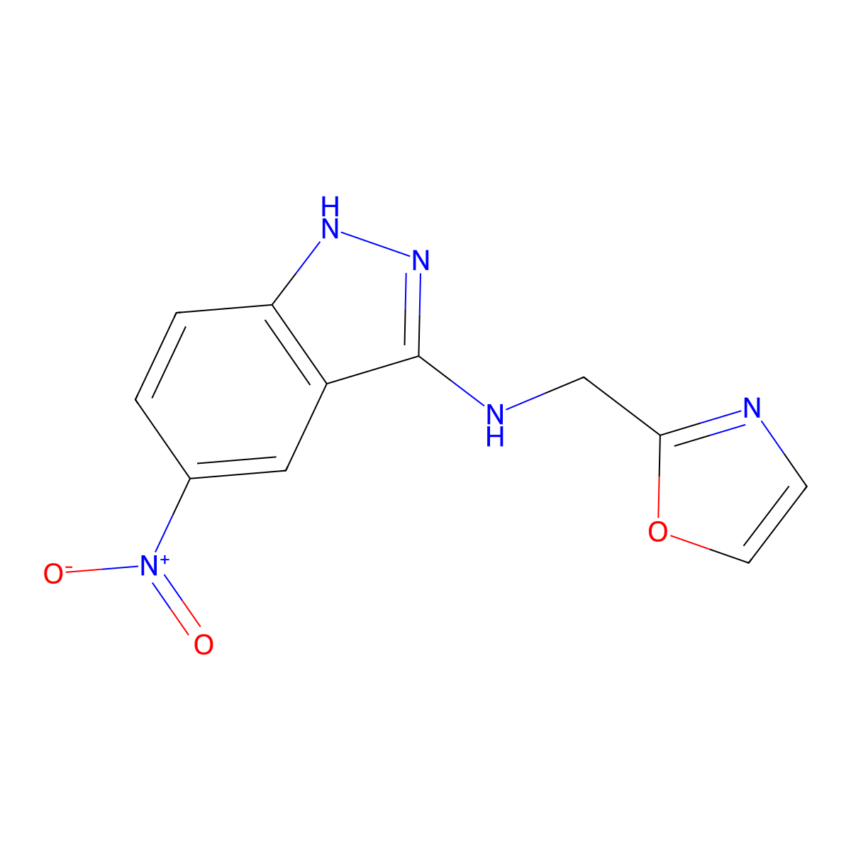 5-Nitro-N-(oxazol-2-ylmethyl)-1H-indazol-3-amine molecular structure, CAS 1027258-42-9
