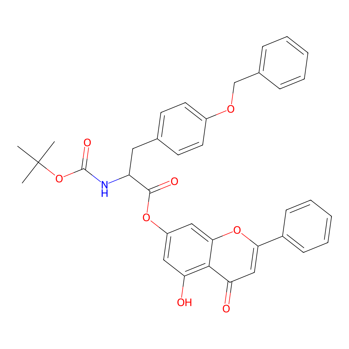5-hydroxy-4-oxo-2-phenyl-4H-chromen-7-yl O-benzyl-N-(tert-butoxycarbonyl)-L-tyrosinate molecular structure, CAS 1027303-30-5